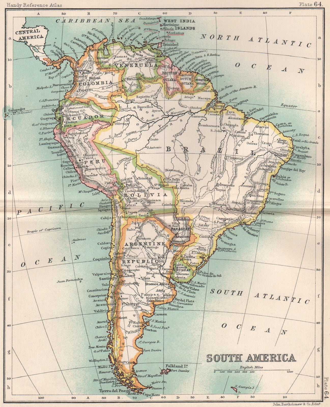 South America. Brazil Bolivia &c. BARTHOLOMEW 1904 old antique map plan chart